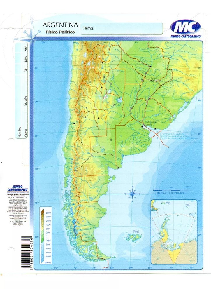 Mapa M C Nro Argentina Fisico Politico Print Copy